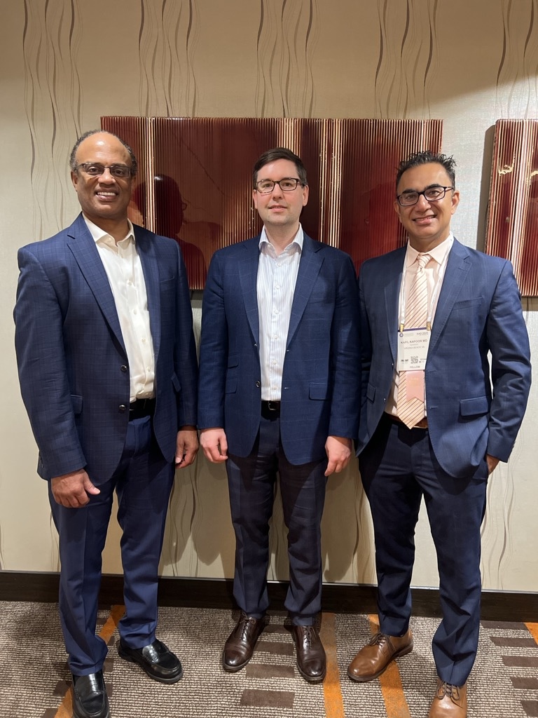 Smiling group photo of ophthalmologists Jeremiah Brown, M.D, (left), Stephen Huddleston, M.D., (center) and Kapil Kapoor, M.D., (right)